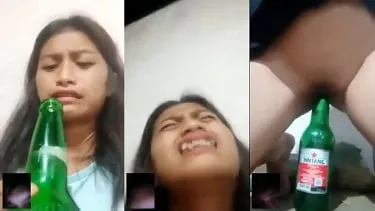 Mydesi Desi sex video: A Nepali female is masterbated with a beer bottle during a video call.